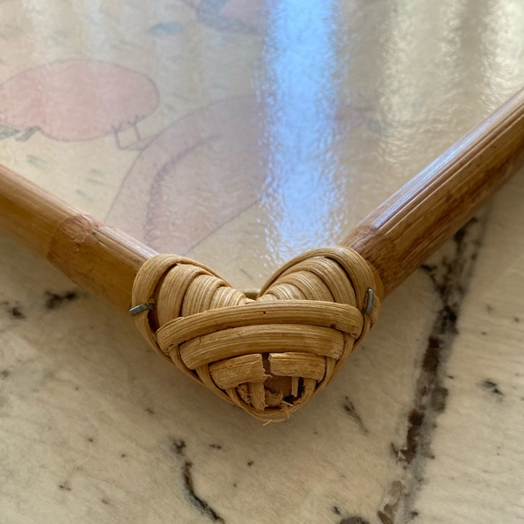 Alpac Vintage 80s Fiberglass Bamboo Tray Pastel Apples Basket Bird Design - Picture 12 of 14